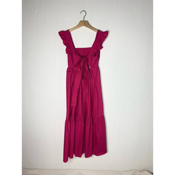 CAARA Ruffle Open Tie Bow Back Cotton Magenta Prairie Maxi Dress NWT US MEDIUM - Picture 12 of 16